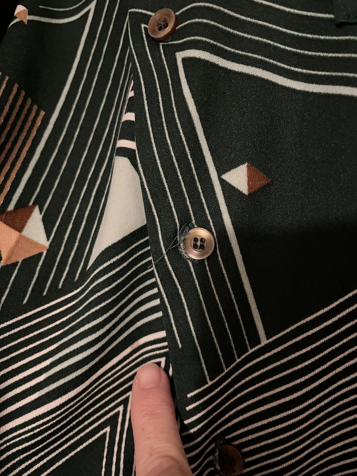 Vintage Disco Shirt M 70s Dagger Collar Long Sleeve Green Geometric Polyester