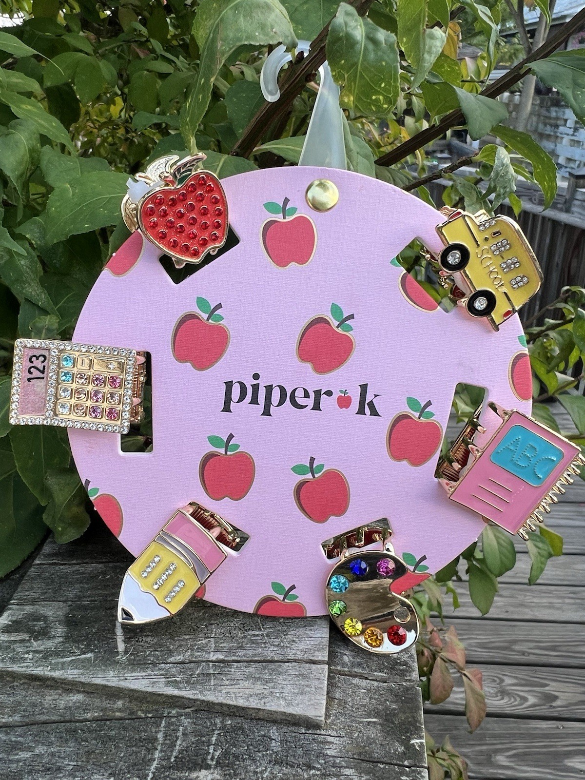 6 Pcs Piper K Jeweled Rhinestone BACK to SCHOOL 🍎Themed Hair Clips NEW!