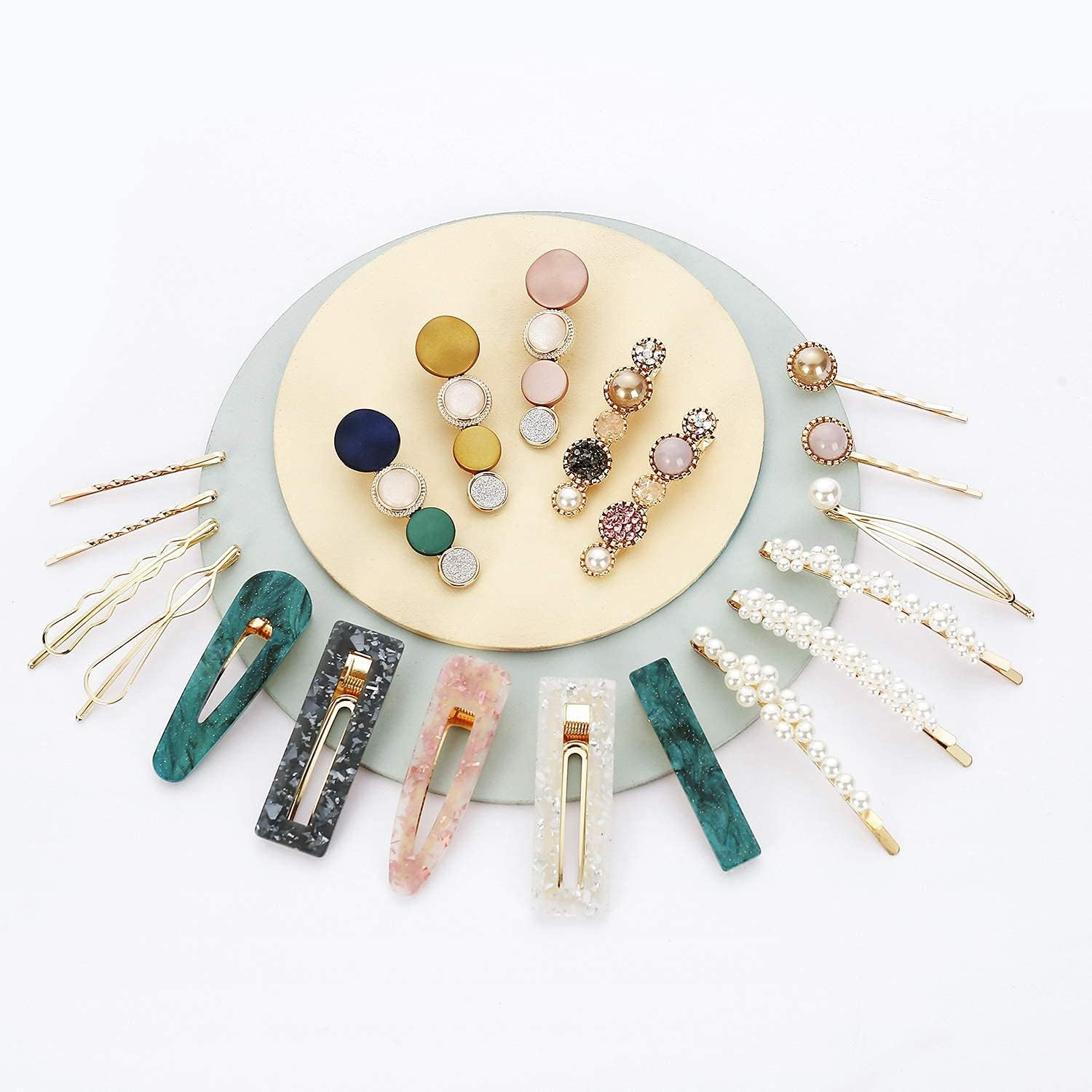 Mehayi 20 PCS Macaron Pearl Acrylic Resin Fashion Hair Clips Set, Cute Hair Barr