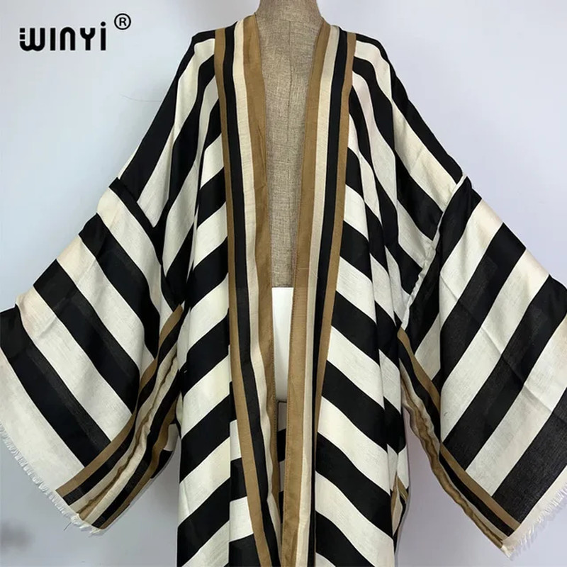 Kimono Africa Summer Boho Stripe Print Beach Swimwear Elegant Cardigan Sexy Holi