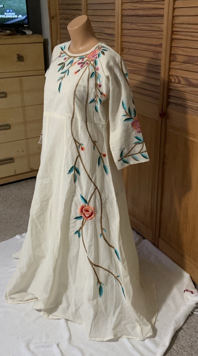 Floral Embroidered Kurti dress one size l/xl cotton handmade fully lined gown