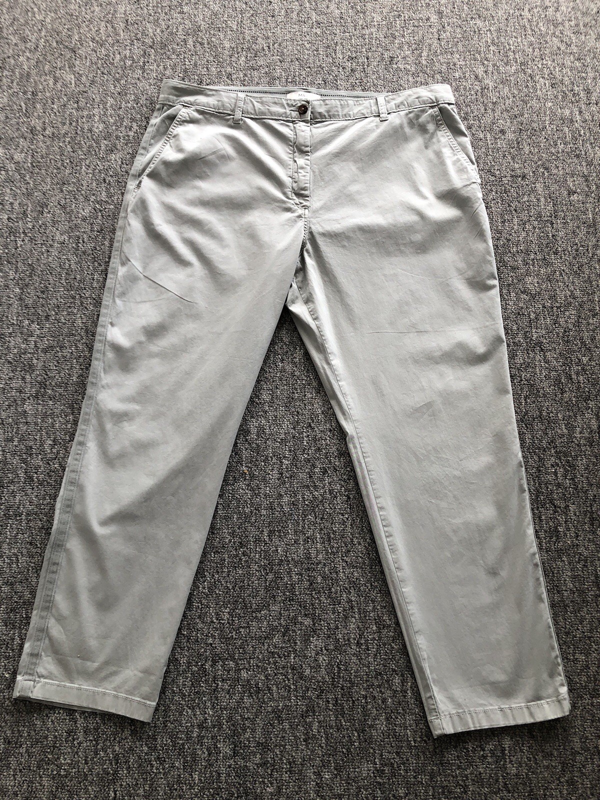 M&S Womens Light Grey Chinos Trousers Uk Size 18 L29in