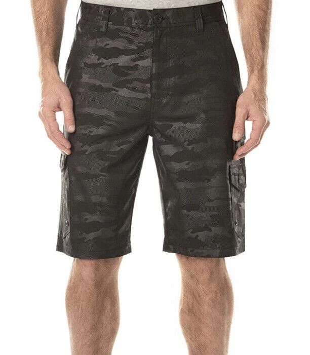 Iron Co Hybrid Cargo Shorts Mens Blackout Camo Performance Stretch Size 32