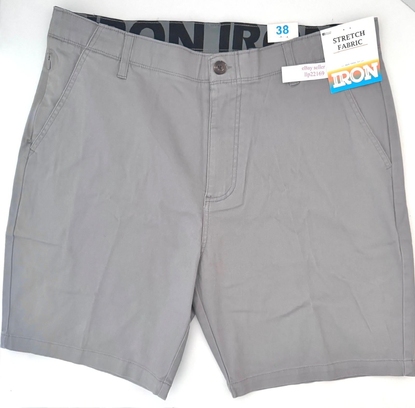 IRON CO Men’s Stretch Shorts (SIZE 38) Flex Waist Flat Front LUNAR GREY New Tag!