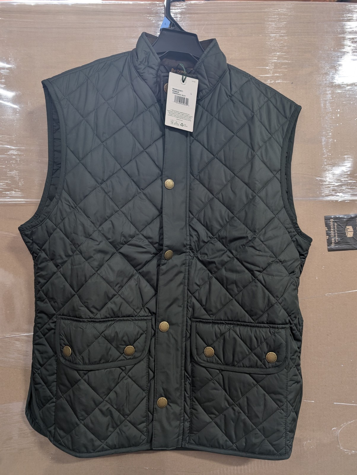 Barbour Men’s Olive Green Lowerdale Quilted Gilet Full Zip Vest Sz Lg