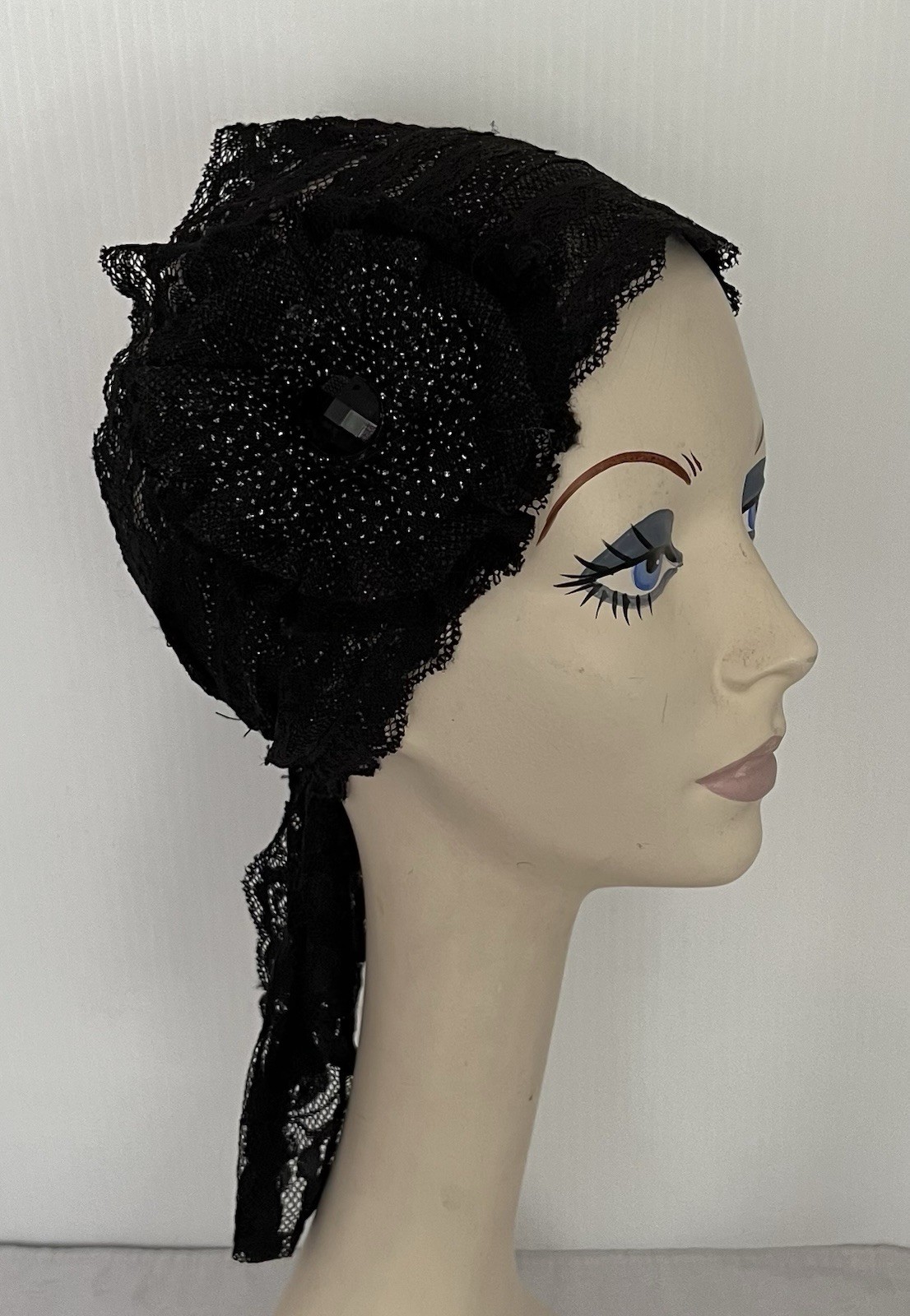 IMAGA Dressy Headwrap Wide Headband Black Sparkly Lace with Flower