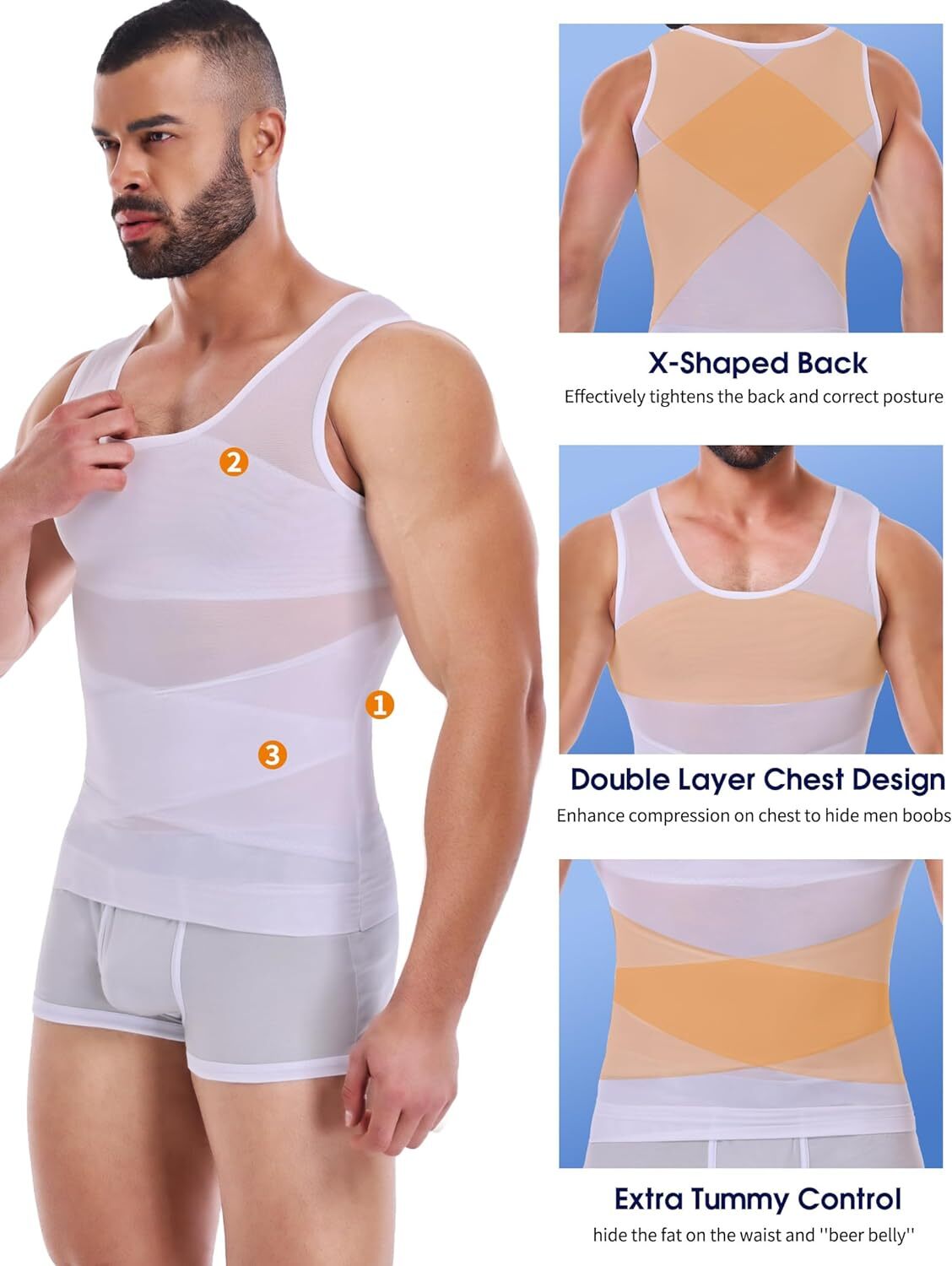Mens Slimming Body Shaper Tank Top Abdomen Gynomastica Compression Vest Shirt US