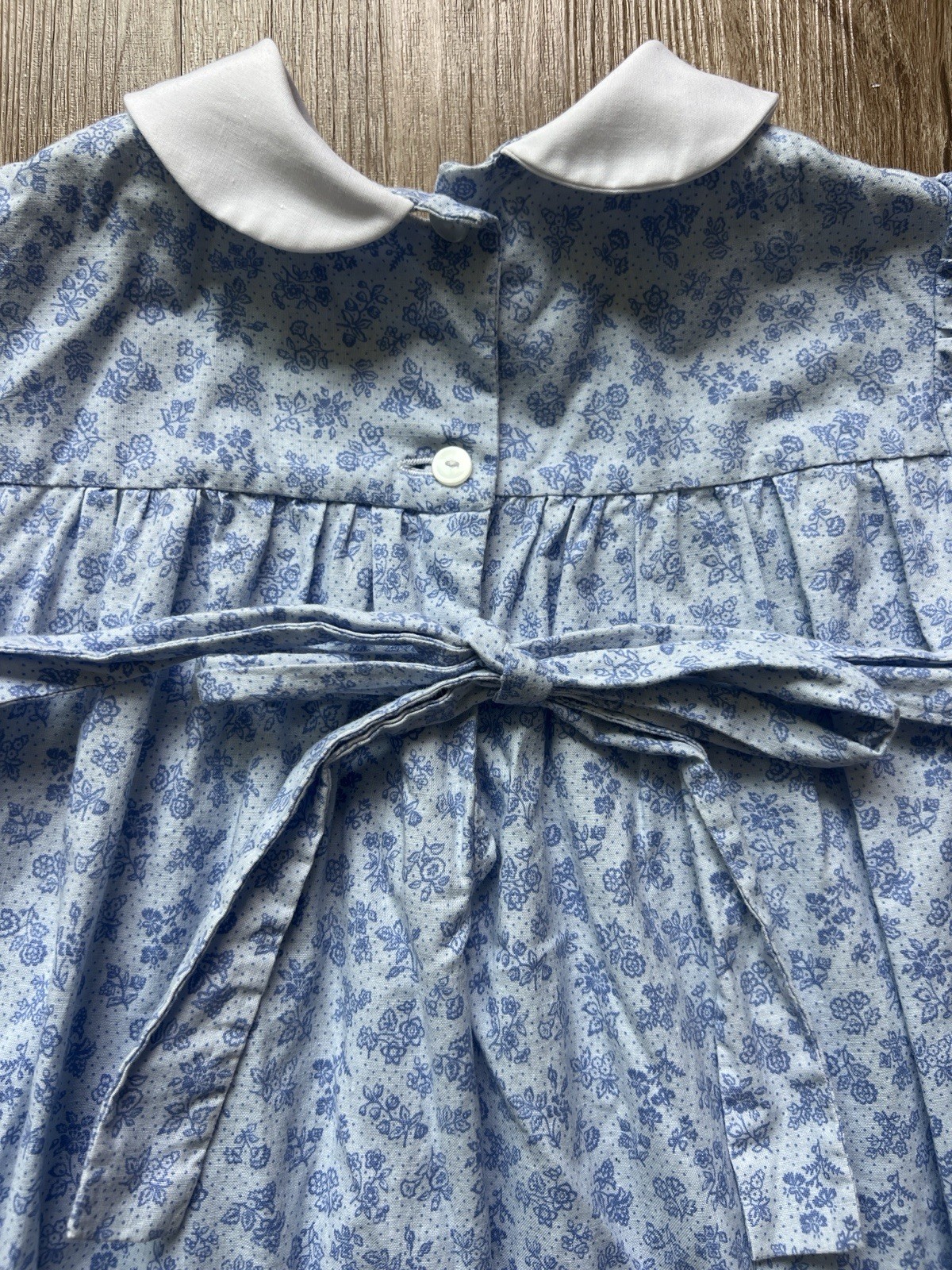 Young World Fashions Blue Floral Smocked Peter Pan Collar Babydoll Dress Size 6