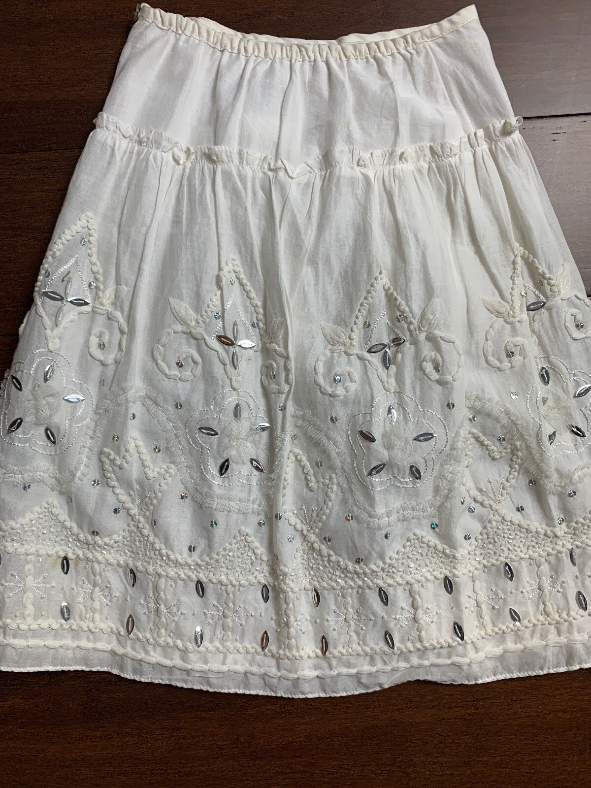 Girls Charabia France Sz 5 White Fully Lined Embroidered Beaded Sequin Skirt