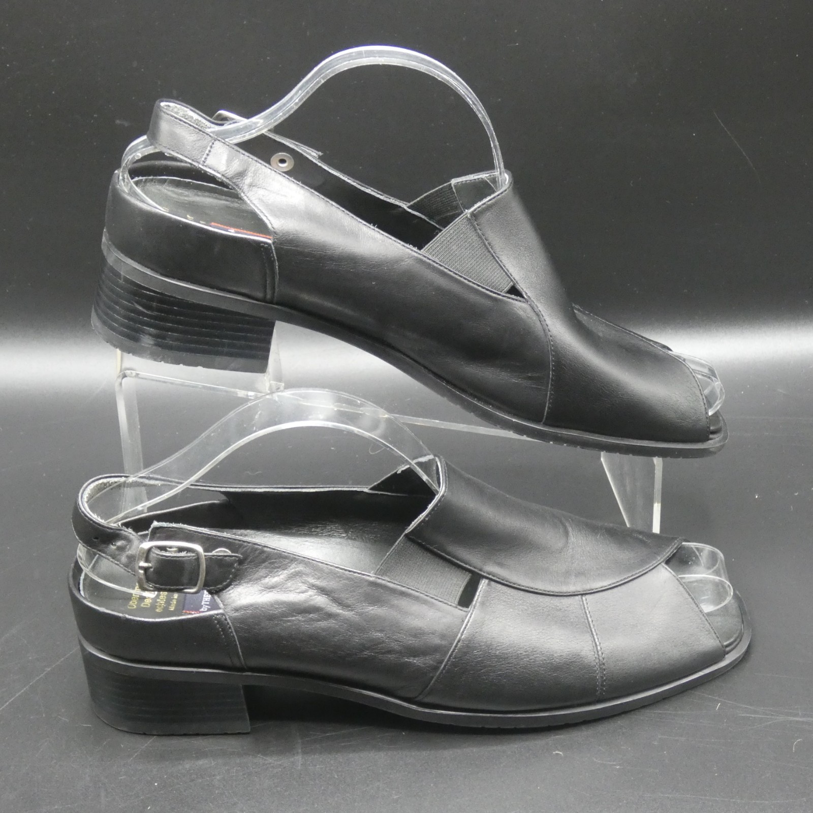 Theresia M Celeste Black Leather Slingback Open Toe Pump Sandals Size UK 8 US 10