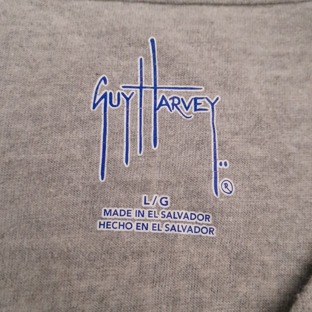 Guy Harvey T Shirt Mens L Gray Pocket Marlin Flag American Classic Fishing Art