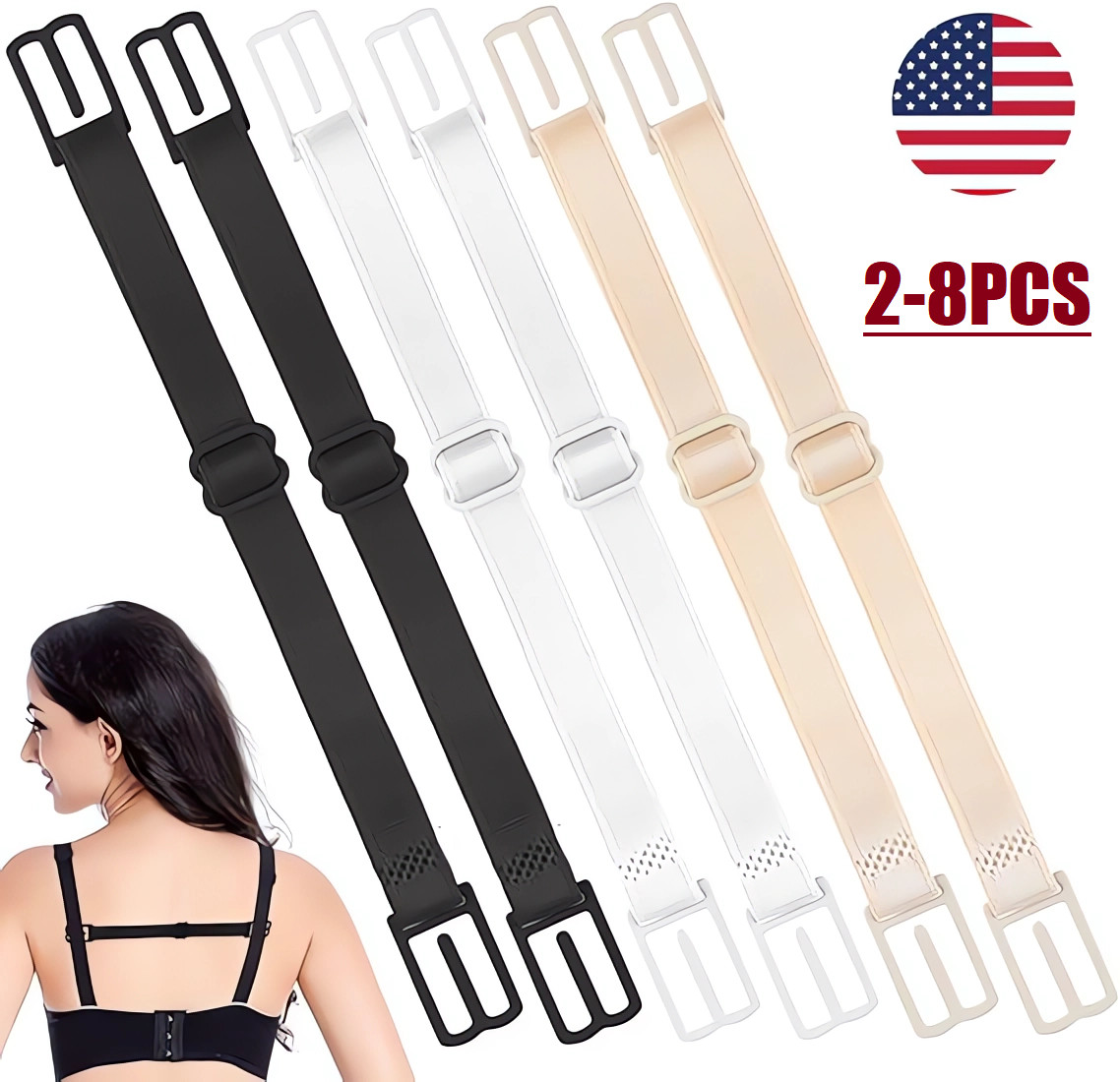 8Pcs Bra Strap Clips Elastic Non-slip Strap Holder Women Bra Rope Adjustable USA