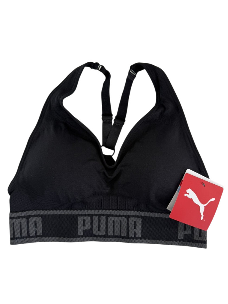 PUMA Sports Bra NEW Padded Seamless Black Women Large Removable Cup Drycell $28