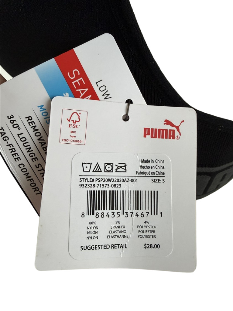 PUMA Sports Bra NEW Padded Seamless Black Women Large Removable Cup Drycell $28