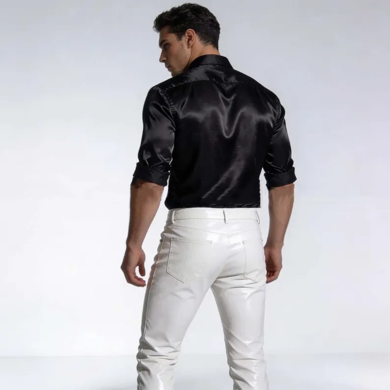 Men’s White Genuine Leather Pants – Slim Fit Designer Biker Trousers Jeans Style