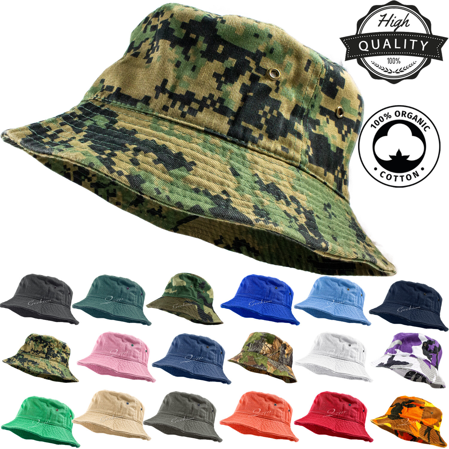 Unisex 100% Cotton Camo Bucket Hat Fishing Camping Safari Boonie Sun Summer