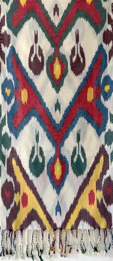 GORGEOUS HAND WOVEN UZBEK IKAT COTTON SCARF – TRIBAL DESIGN – APPROX 19″ x 72″