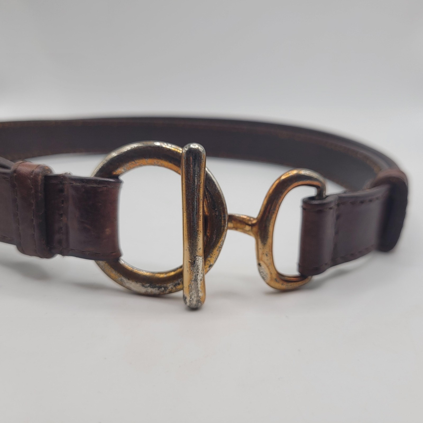 Chicos Belt Medium Brown Leather Waist Toggle Buckle Minimalist Adjustable Boho