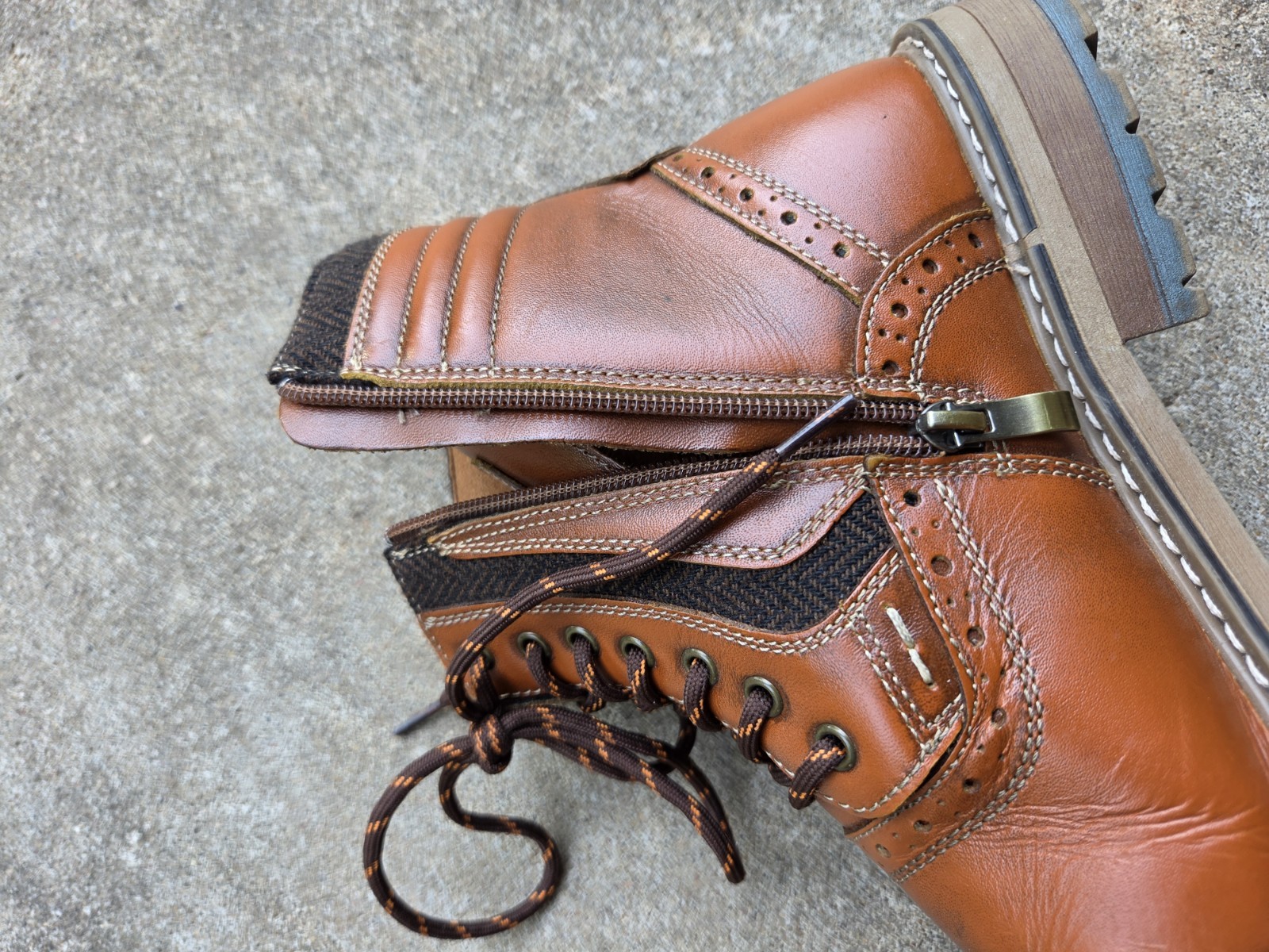 Aldo Men’s Brown Leather Ankle Boots Lace-Up Side Zipper Cap Toe 10.5