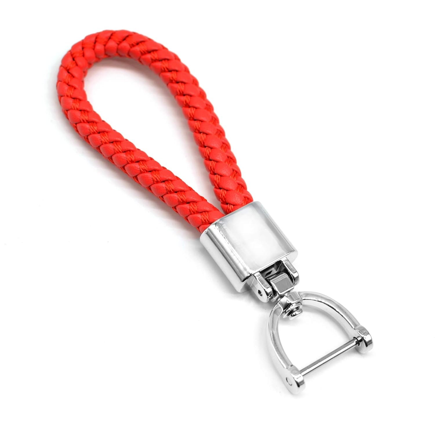 Red Leather Keychain Universal Car Fob Keychain Metal Keyring Woven Strap