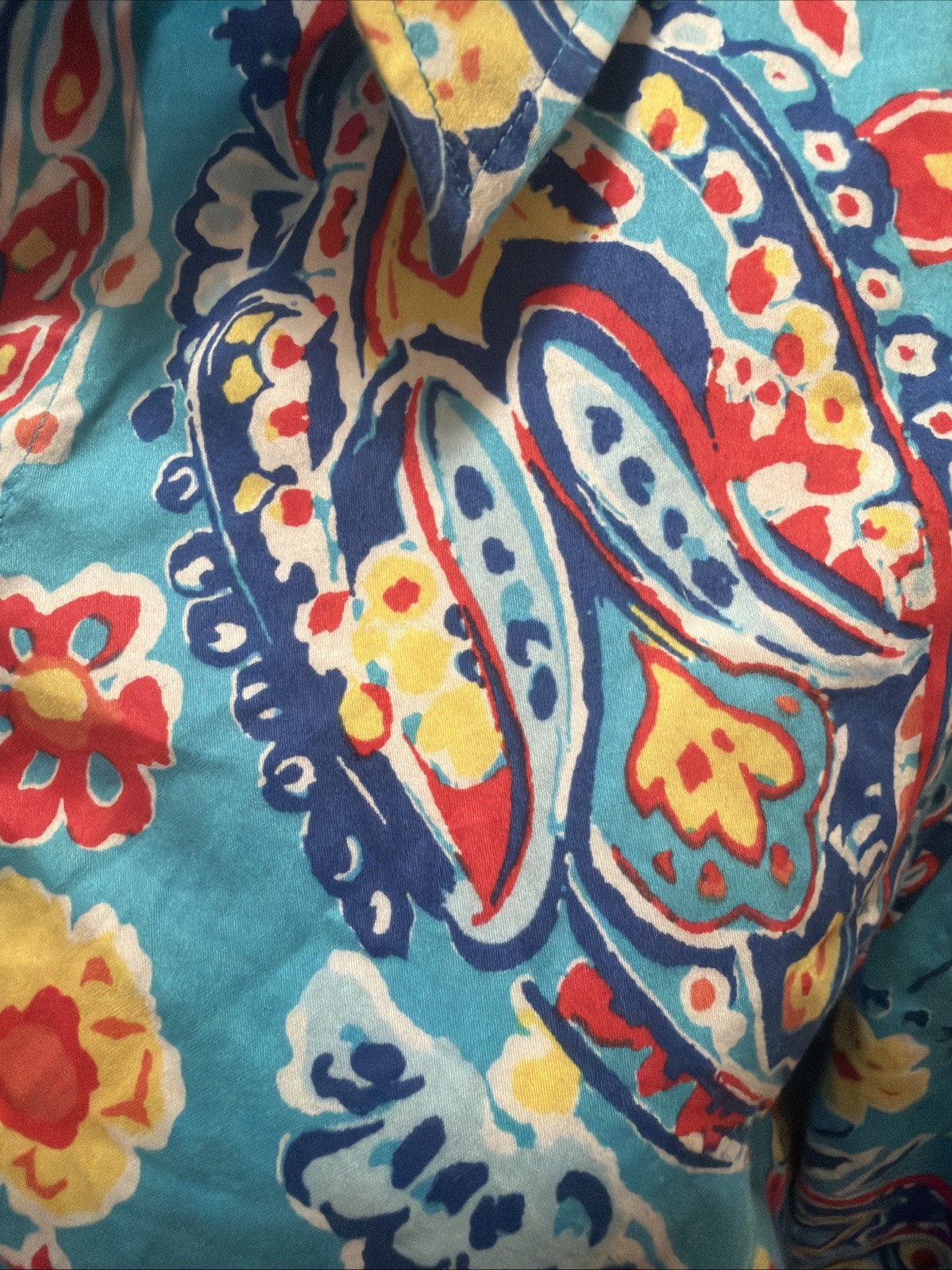 Lauren Ralph Lauren Petite Blue Paisley 100% Cotton Button Down Shirt PL Womens