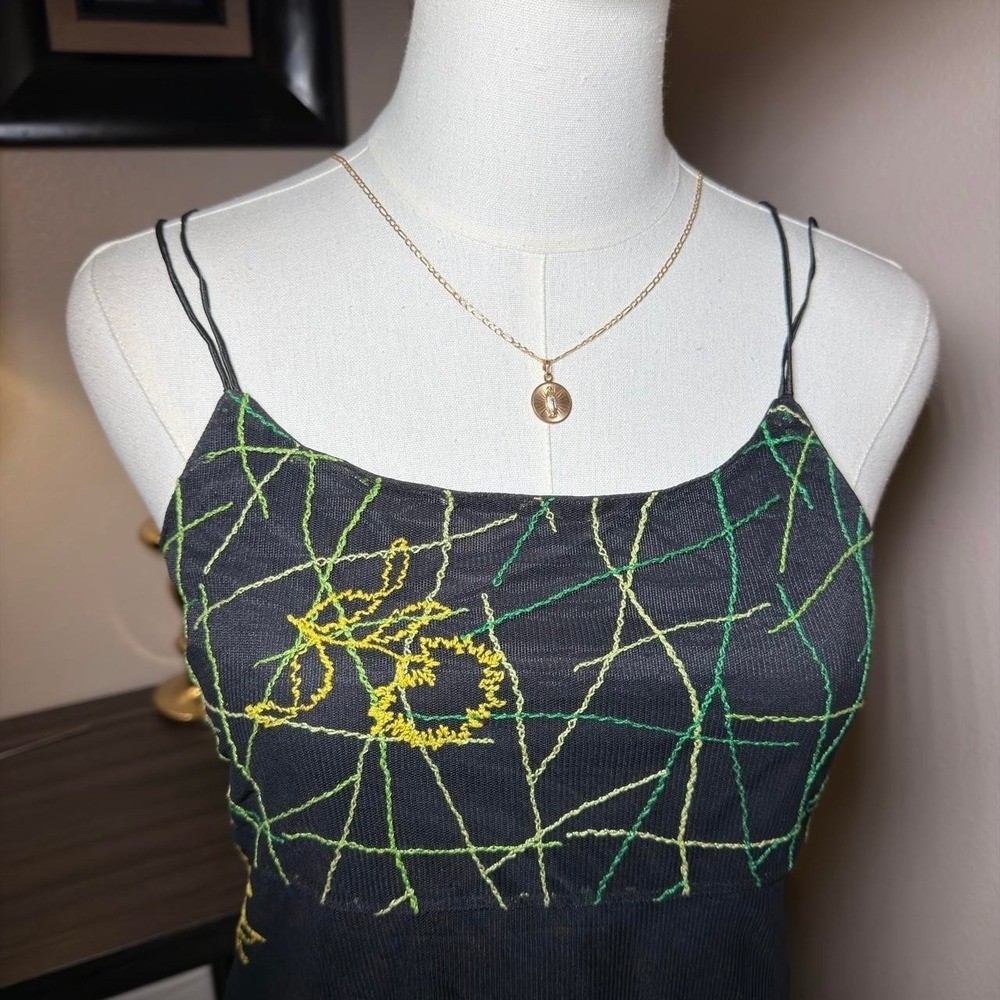 Euro Y2K Black Mesh Embroidered Floral Cami Top