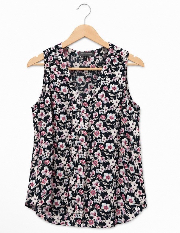 Banana Republic Floral Sleeveless Blouse Women’s Medium Navy Pink White Top