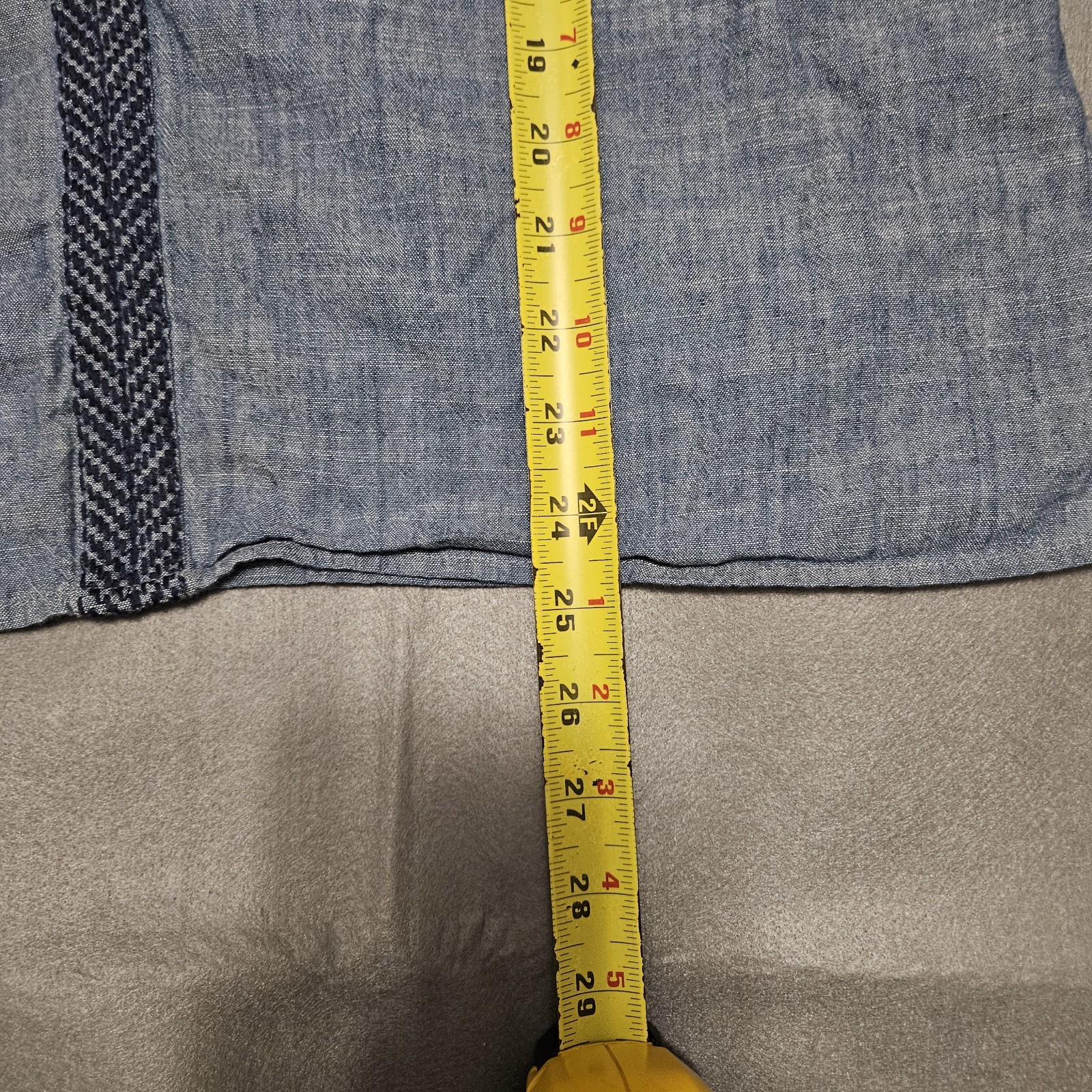 J.CREW Mercantile Blue Chambray Embroidered Tassel Tie Split Neck Blouse M