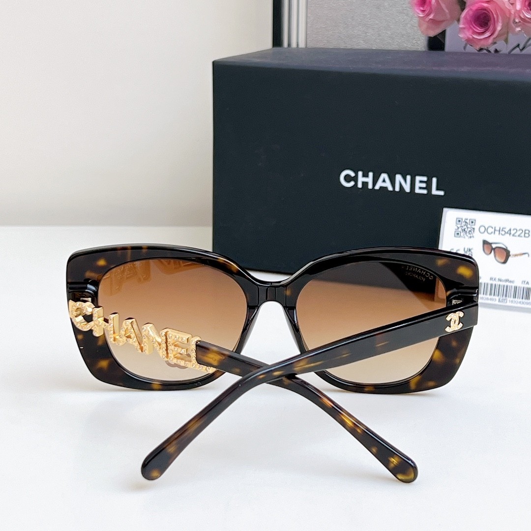 Chanel CH5422 Women Sunglasses Tortoise Brown Lenses Crystal Letter Logo Shades