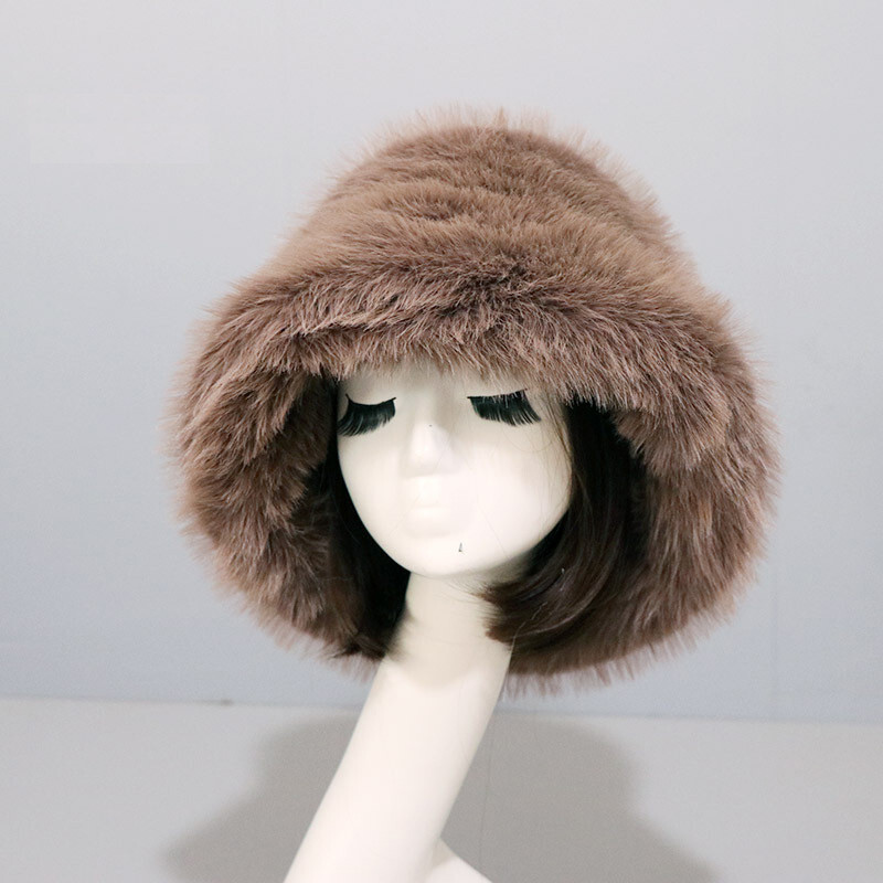 Women’s Fuzzy Bucket Hat Winter Fluffy Furry Plush Faux Fur Hats Fisherman Cap