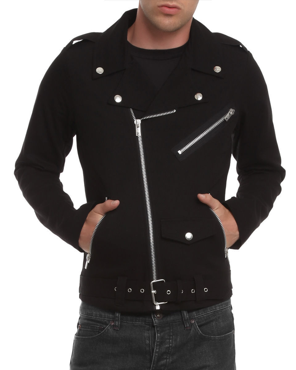 Mens Biker Jacket Black Motorcycle Goth Punk Moto 100% Cotton