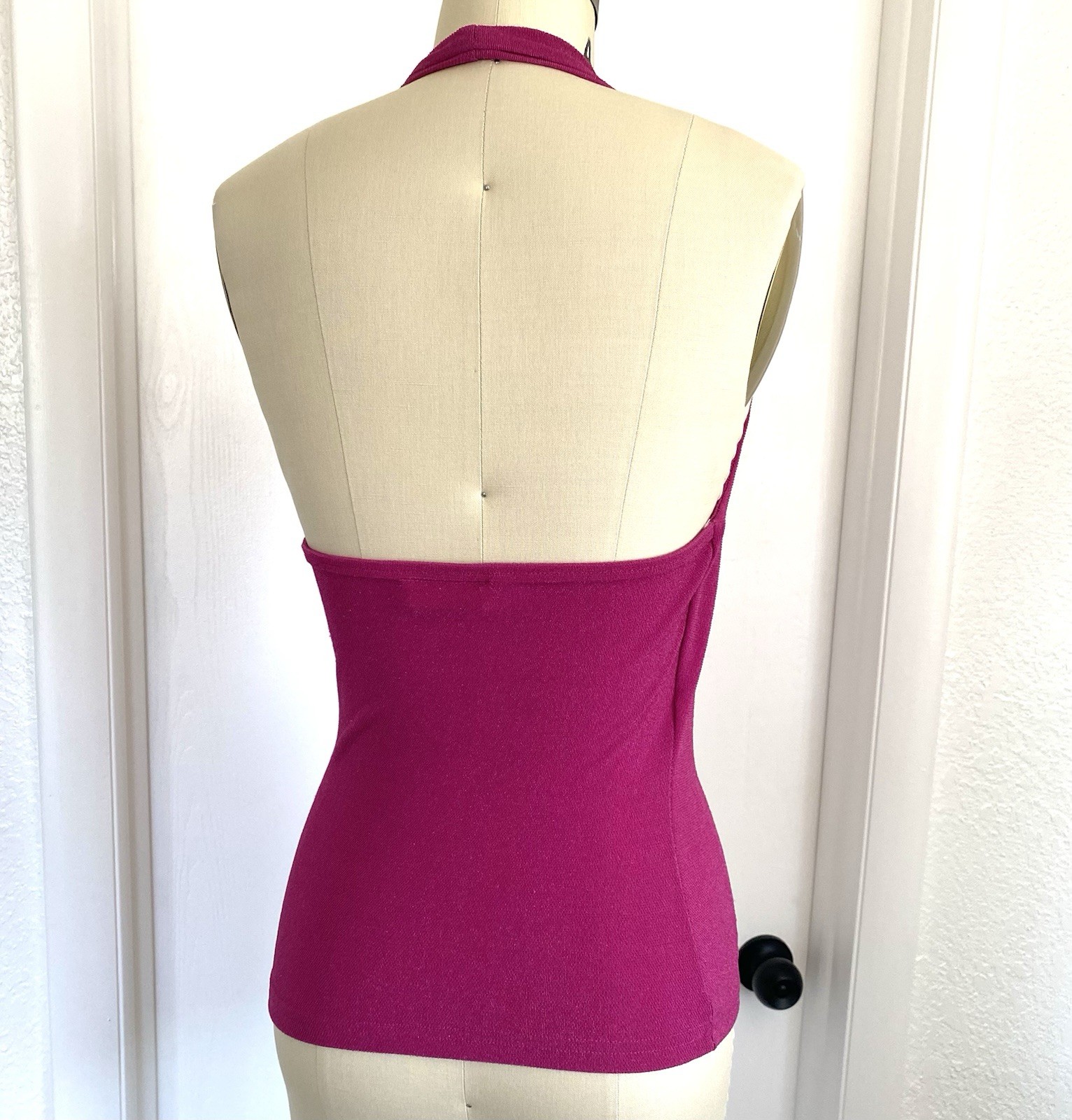 Vintage Y2K A Buyer Raspberry Lurex Sparkle knit halter tank Glitter Metallic S