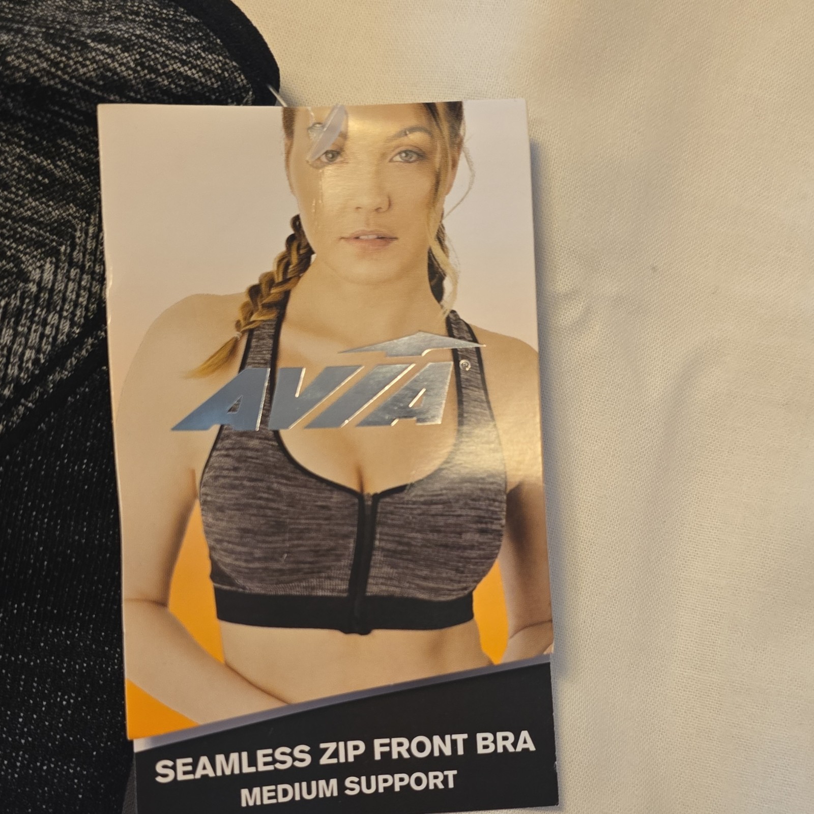 Avia Seamless Zip Front Sports Bra Medium Support Racerback Black/Gray 3XG