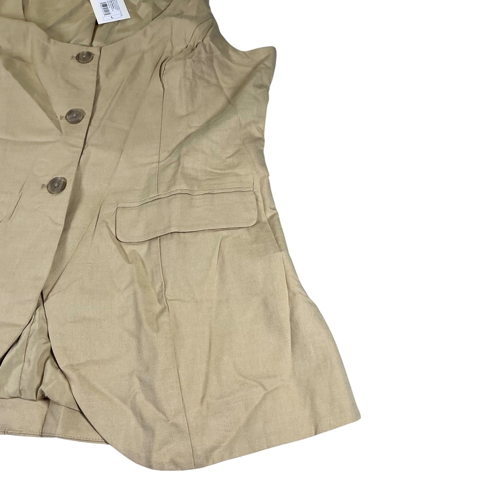 A New Day Womens Tan Cotton Blend Button Front Tailored Vest Size L NWT