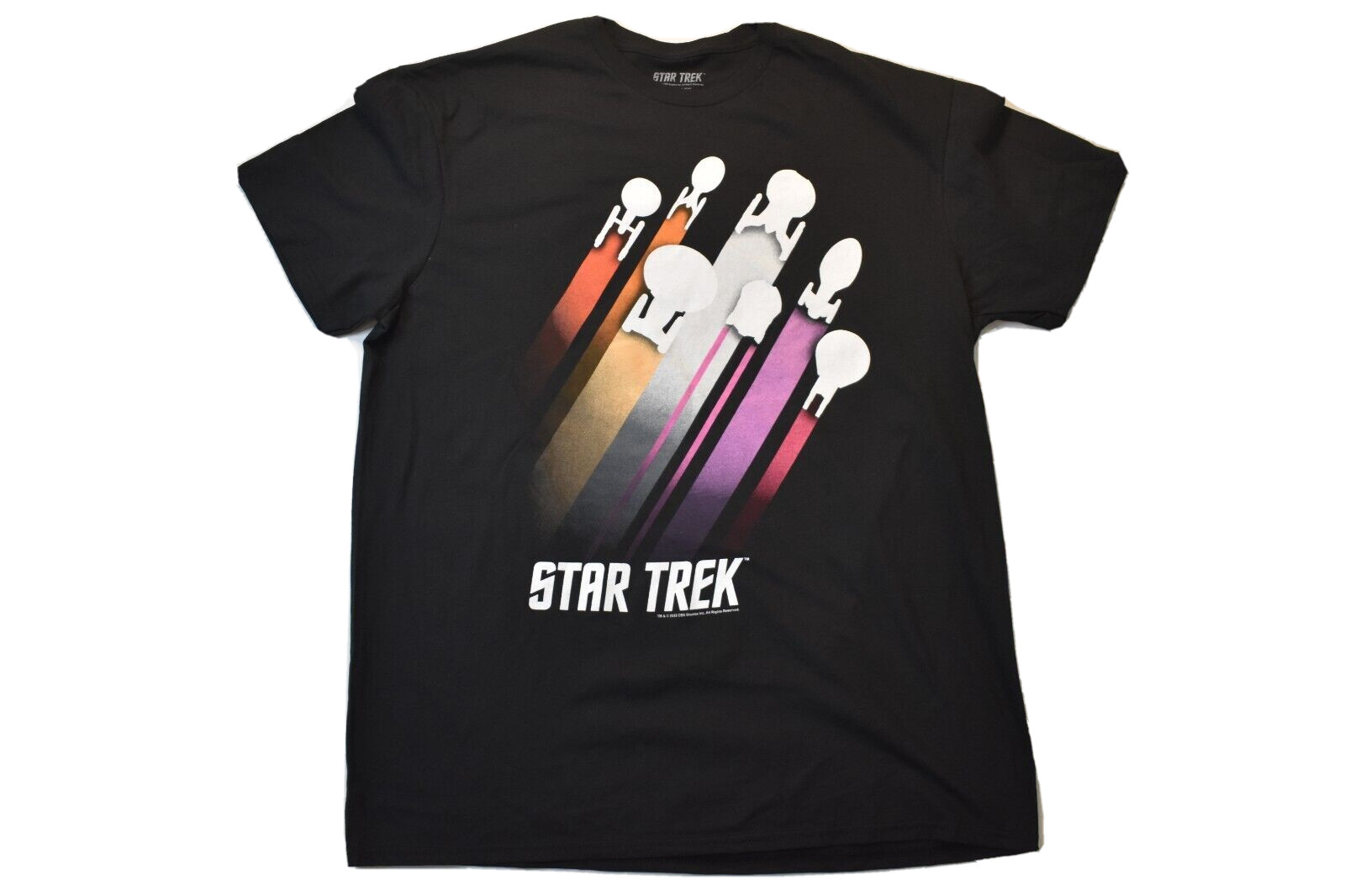Star Trek Mens Federation Starships Rainbow Graphic Black Shirt New L