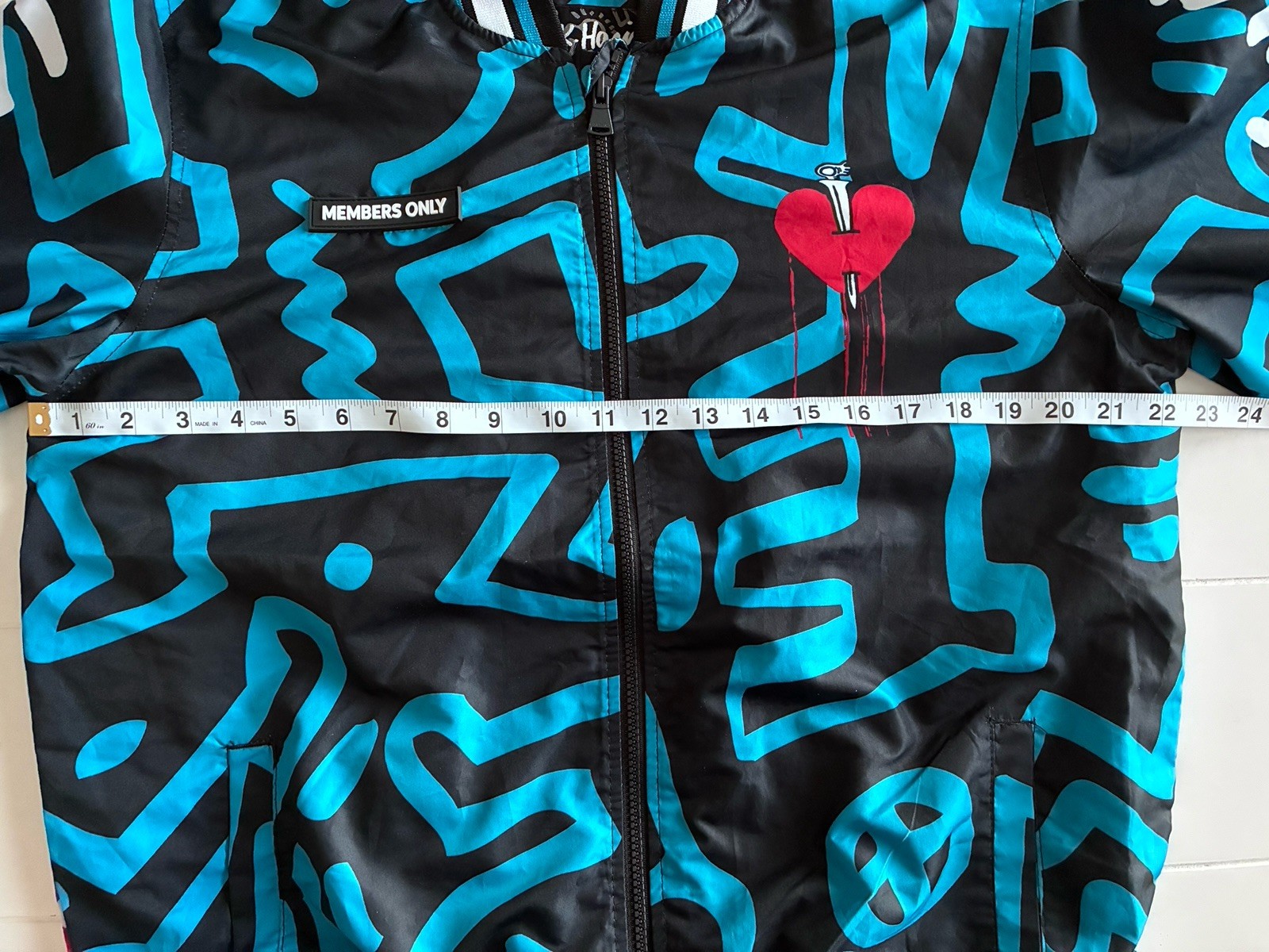 Members Only Keith Haring Tokyo Pop Bomber Jacket Black Blue Graphic Print S