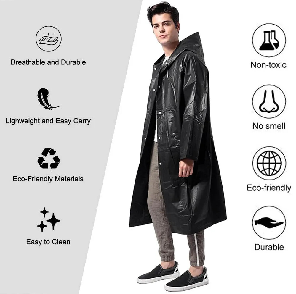 Unisex Adult Waterproof Raincoat Rain Coat Hooded Jacket Poncho Rainwear Camping