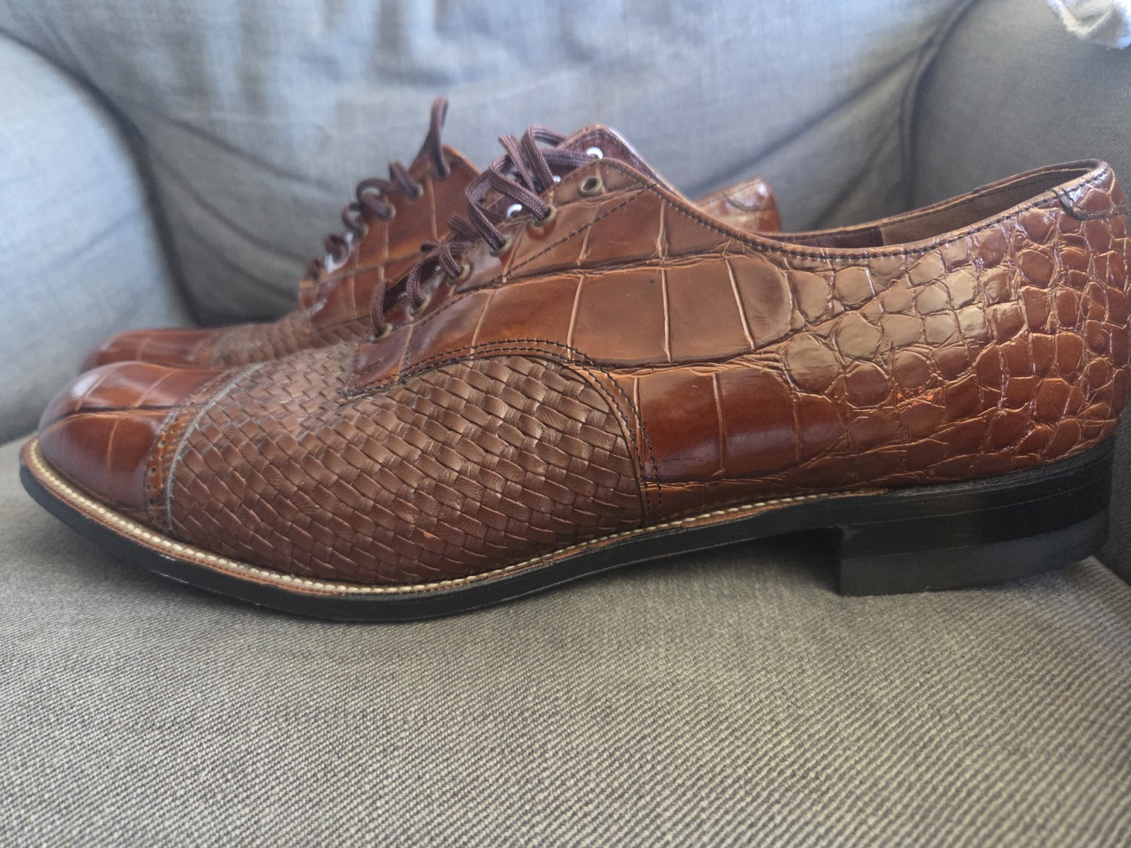 Stacy Adams Esposito Men’s Cap Toe Oxfords Brown Woven Croc Print Size