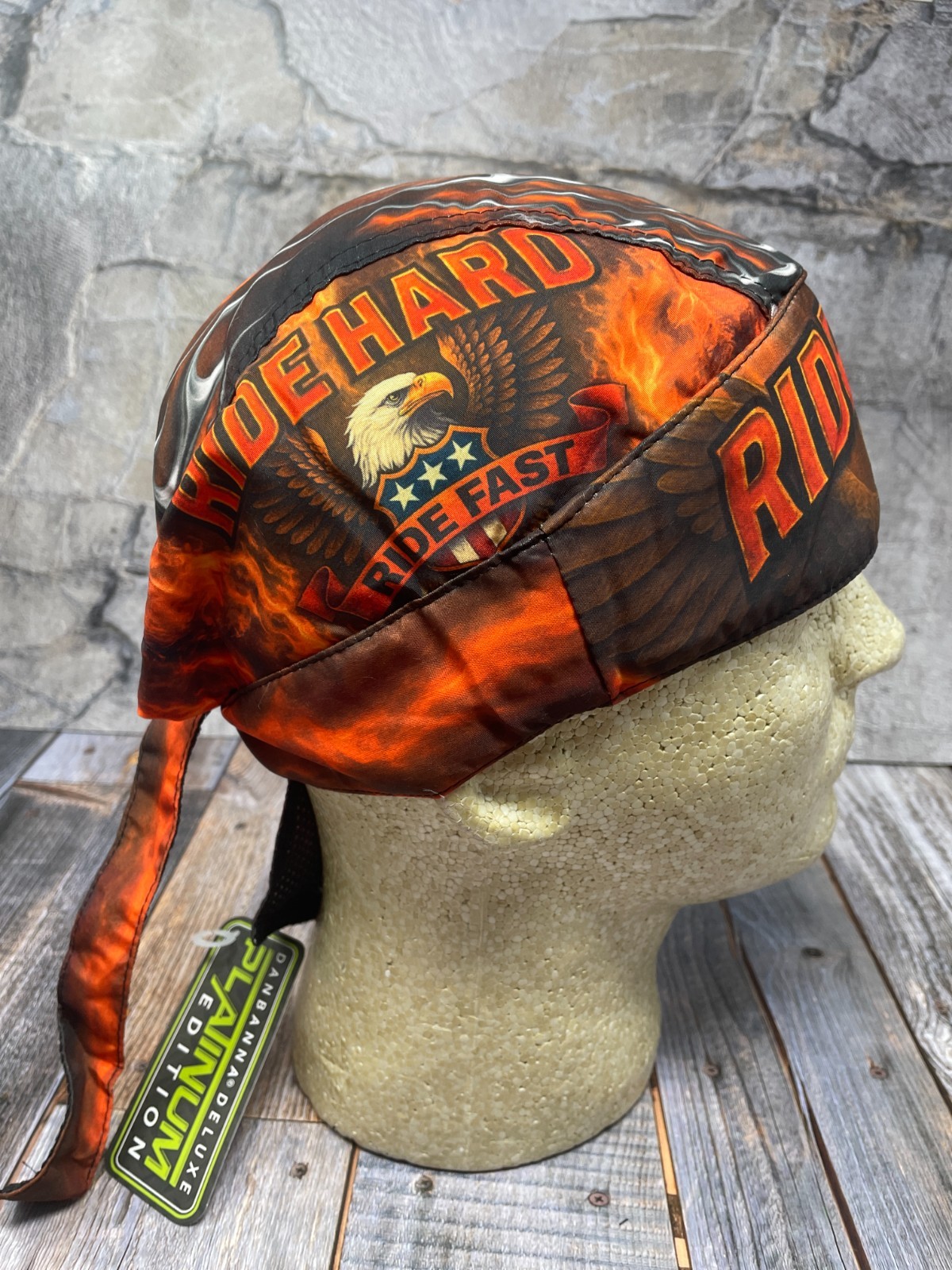 Black Orange Ride Hard Fast Platinum Durag Doo Rag Skull Cap Sweatband Biker
