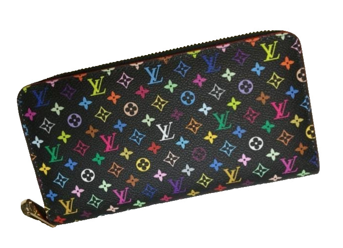 Louis Vuitton Black Monogram Murakami Multicolor Long Zippy Wallet Zip Around