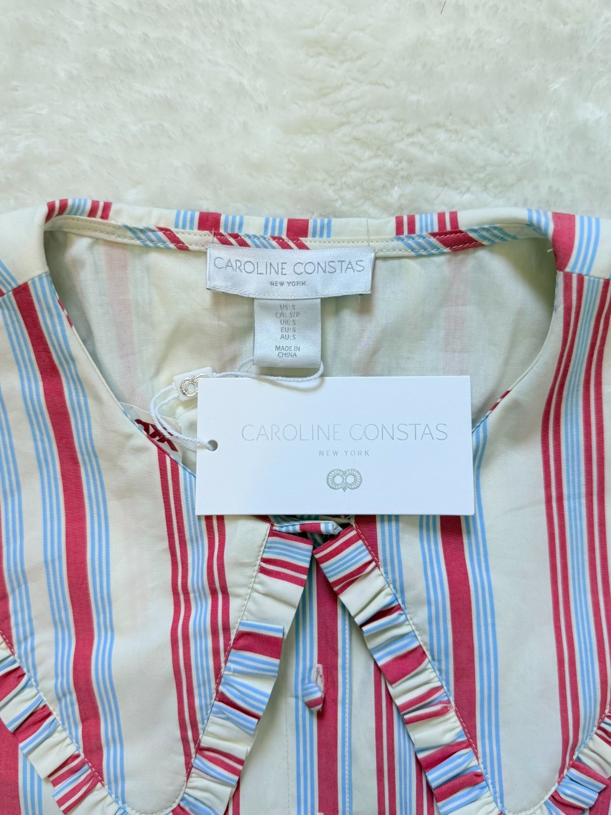 NWT Caroline Constas Striped Cotton Maxi Dress Peter Pan Collar Size S