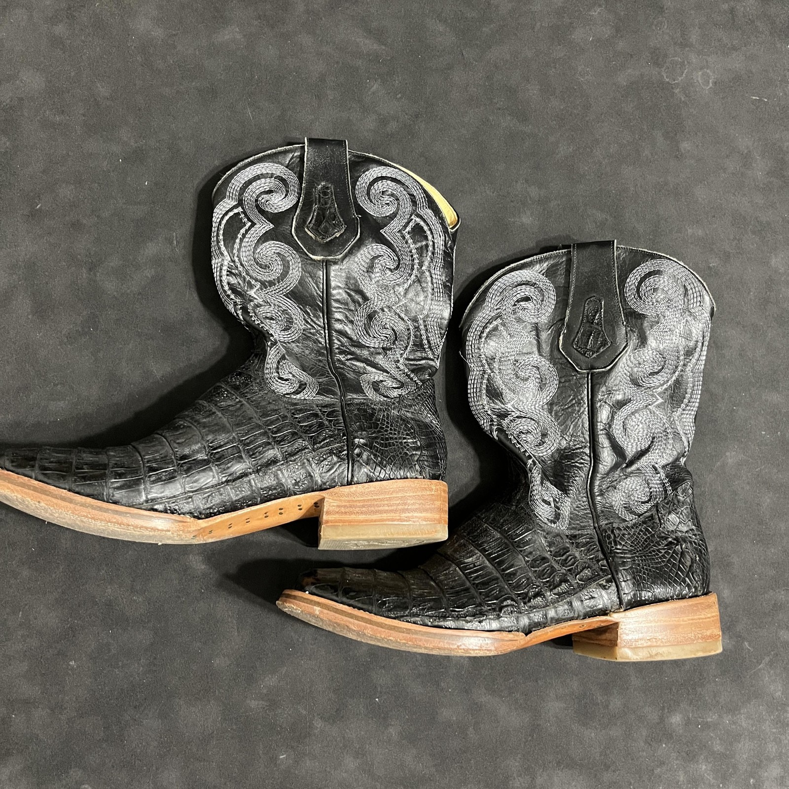 John Wayne Alligator Boots Men 10 Black Exotic Leather Western Square Toe Cowboy
