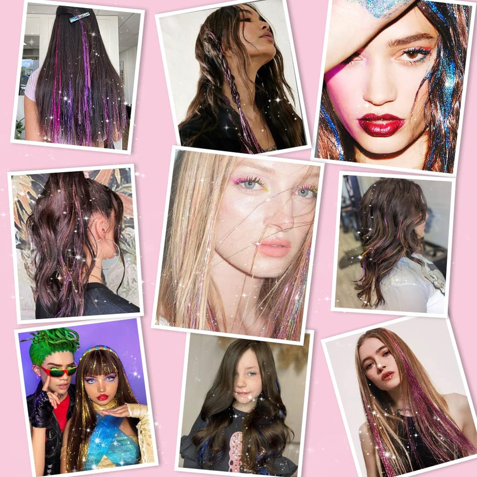 Colorful Hair Tinsel Extensions Pack of 12 Clip in Glitter Hair Accessories 20