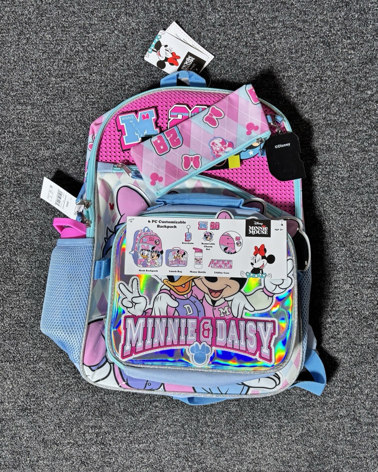 Disney Minnie Mouse Daisy Duck Girls Backpack Set Bolsa de almuerzo Botella 17in