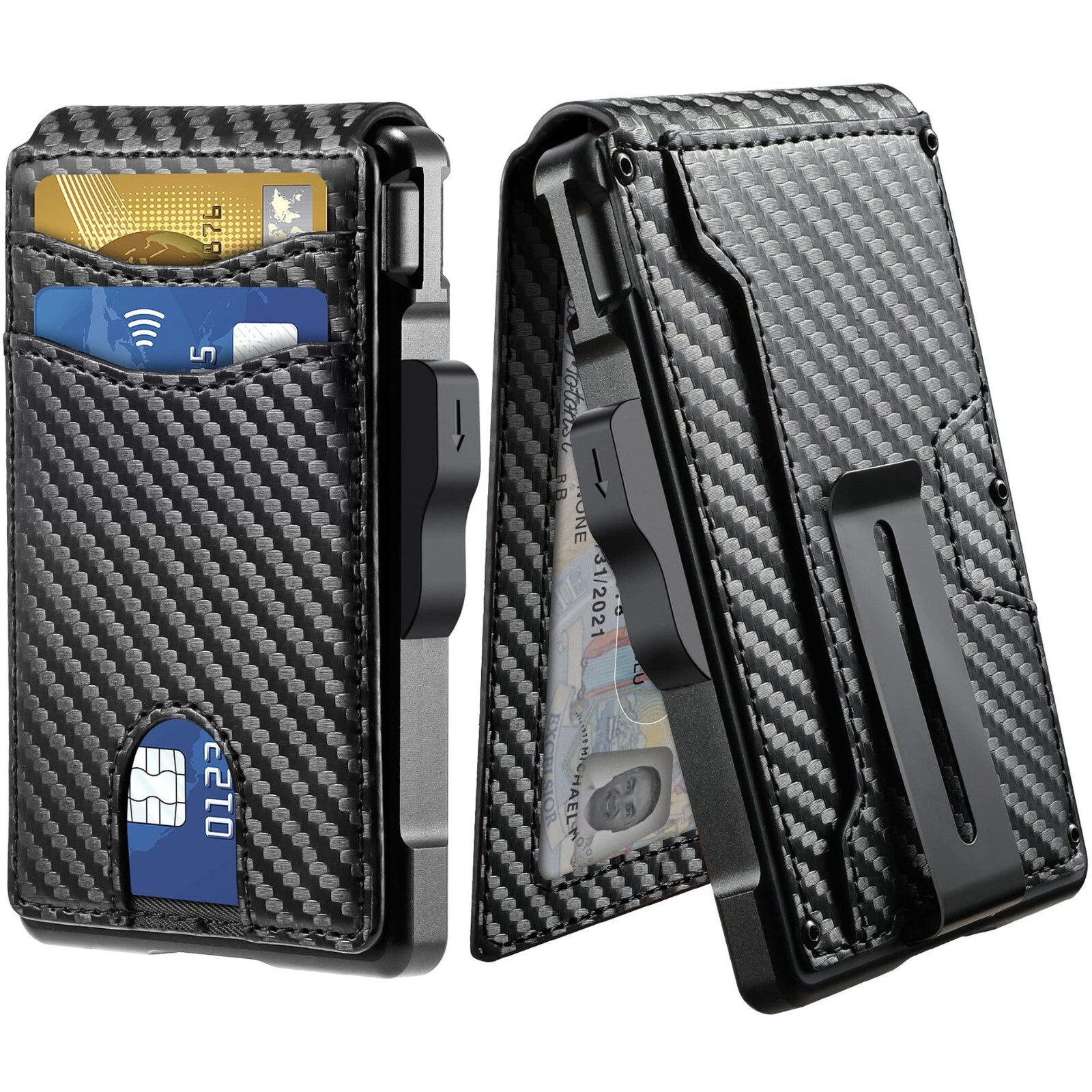 Men Slim Pop Up Bifold Wallet with Money Clip, Minimalist Wallet RDIF Blocking