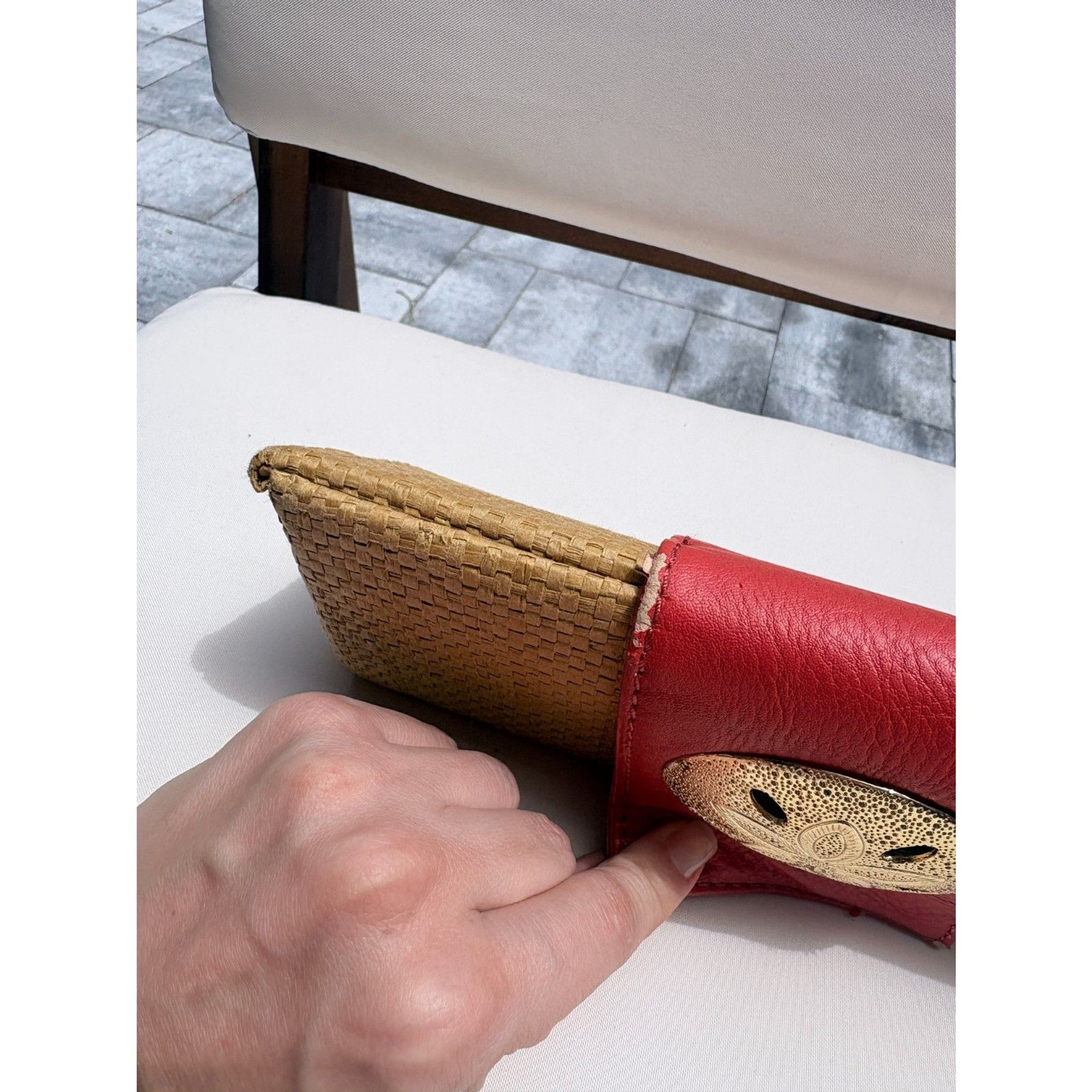 Mud Pie Woven Straw Clutch Wallet Pink Faux Leather Sand Dollar Accent