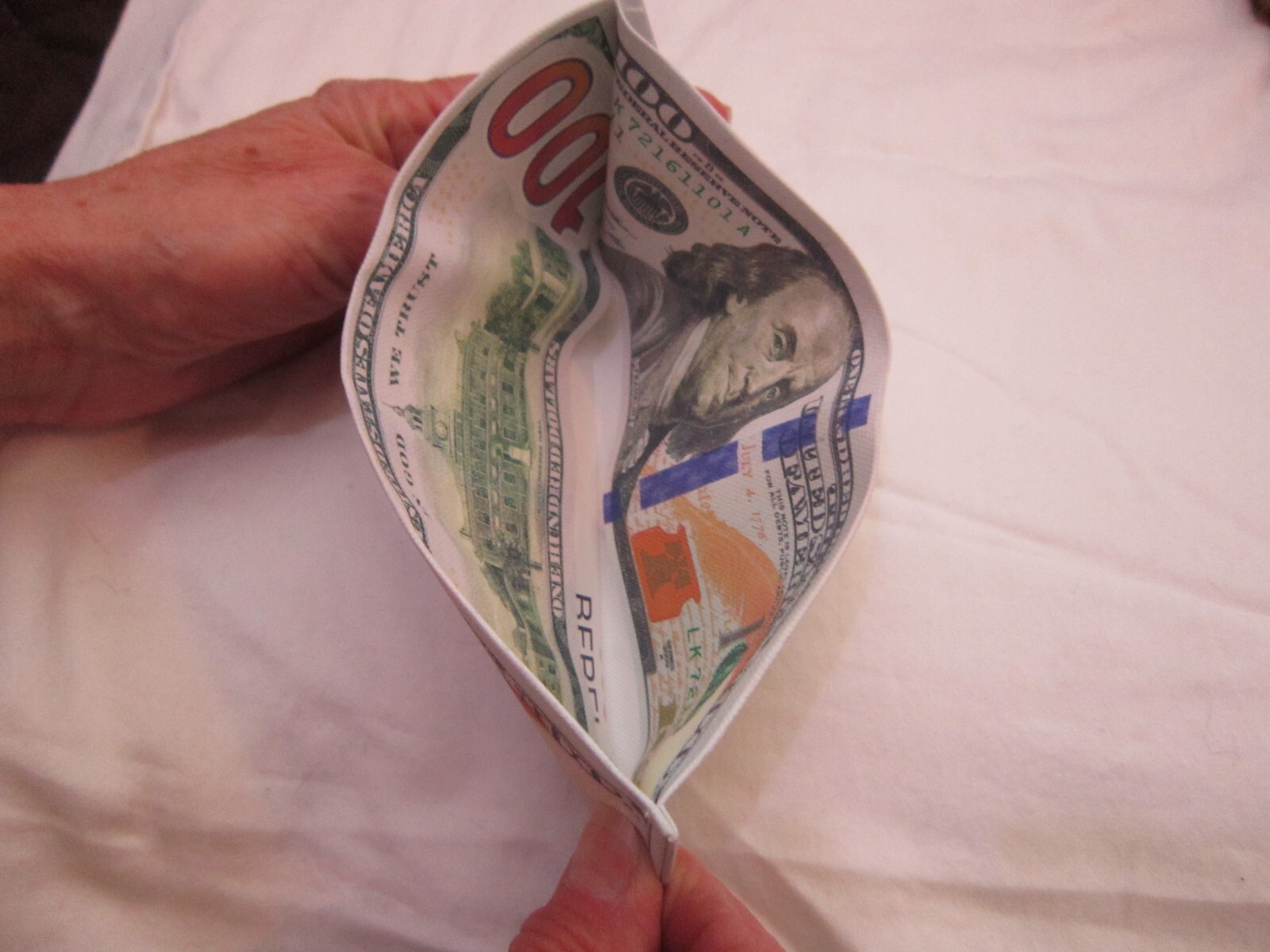 7.75″ Long Opened $100 Bill Wallet to hold your money! Party Favor!Looks Real!