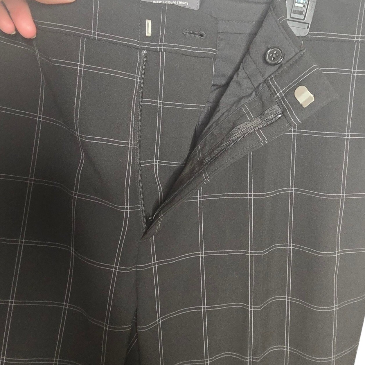H&M Slim Fit Plaid Career Pants Black Checkered Trousers Womens US 36