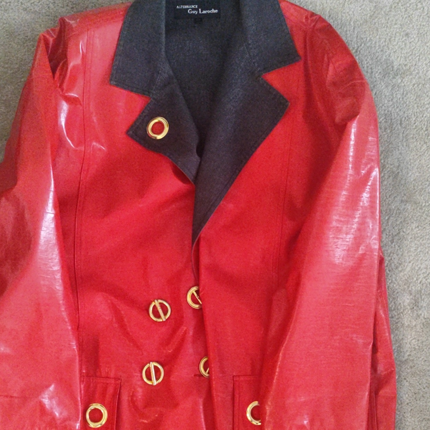 Guy Laroche Women’s Red Long Coat Button Closure Collared Solid Size 42