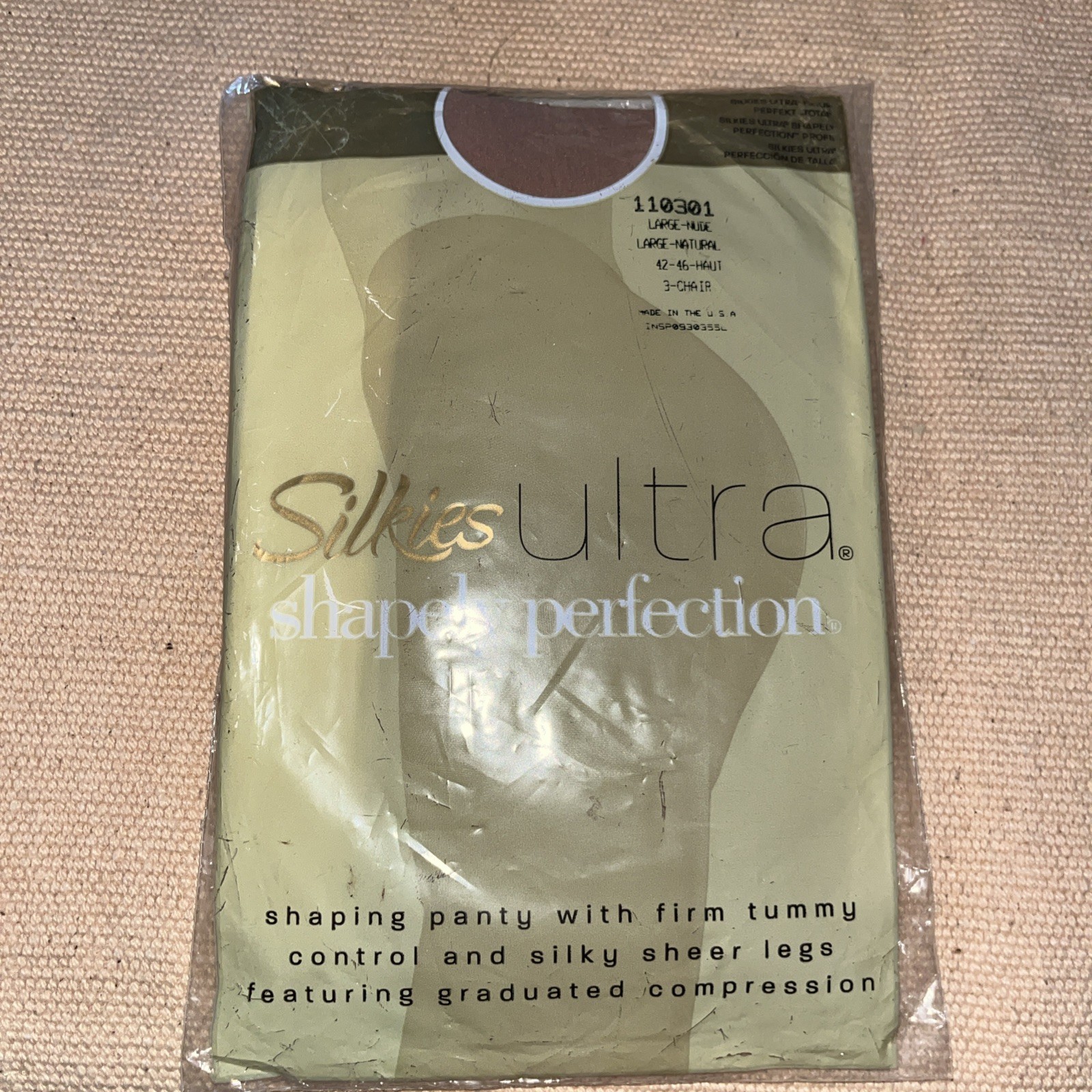 VTG Silkies Ultra Shapely Perfection Pantyhose Large Nude 81% Nylon 19% Spandex